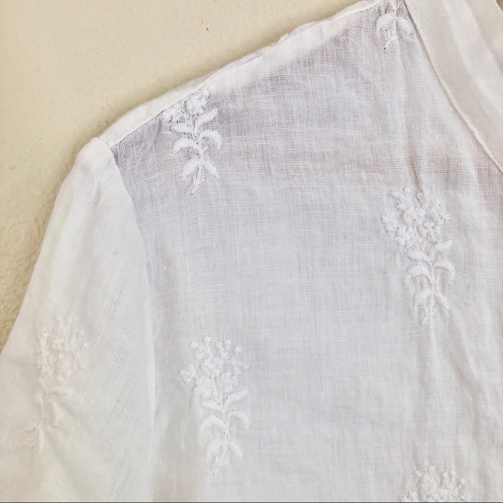 {CP Shades} Embroidered Mandarin Collar Linen Top - Picture 3 of 5